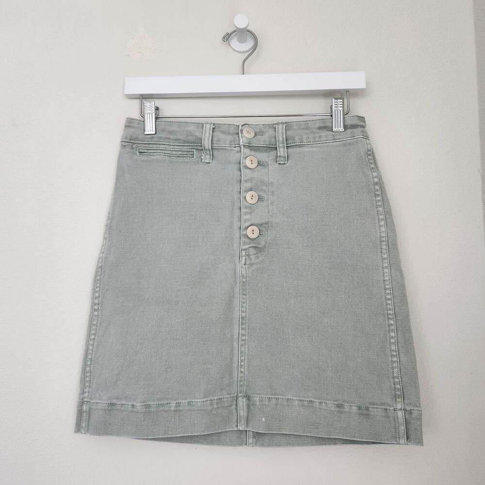 Madewell Sage Green Button Front Denim A-Line Mini Skirt High Rise S